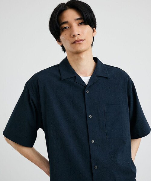 City Ambient Products(シティアンビエントプロダクツ)の「City Ambient Products: オープンカラー 楊柳 ソリッド ショートスリーブ シャツ(シャツ/ブラウス・メンズ・ライトグレー/ブラウン/ダークグレー/ロイヤルブルー・SMALL/MEDIUM/LARGE)」の2枚目の写真