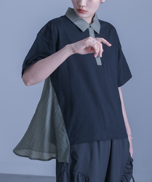 kOhAKU(コハク)の「シアードッキング配色ポロシャツ(ポロシャツ・レディース・ブラック/ブルー・1/2)」の21枚目の写真
