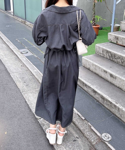 ★IAMMARI★ 半袖クロップジャケットワンピースセット 2セットitem【RMAF】麻調半袖ジャケット＋ワンピース | NICE