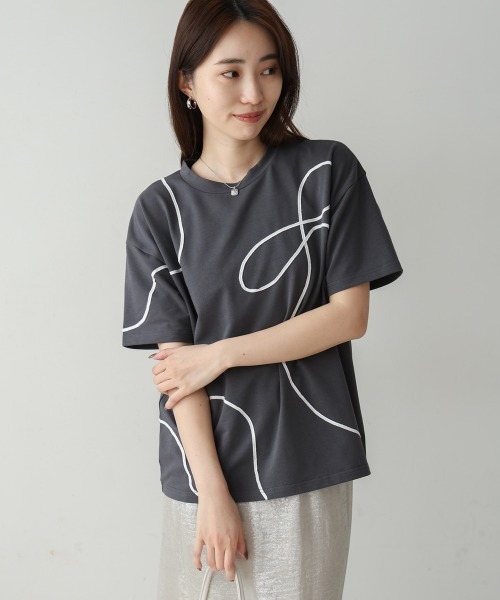 Bab(バブ)の「コード刺繍使いTシャツ(Tシャツ/カットソー・レディース・グリーン/オフホワイト/チャコールグレー・FREE)」の20枚目の写真