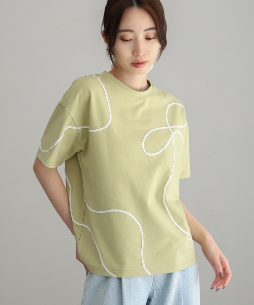Bab(バブ)の「コード刺繍使いTシャツ(Tシャツ/カットソー・レディース・グリーン/オフホワイト/チャコールグレー・FREE)」の17枚目の写真
