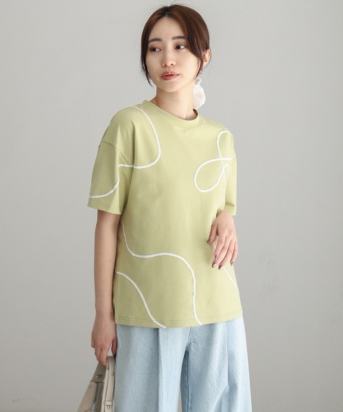 Bab(バブ)の「コード刺繍使いTシャツ(Tシャツ/カットソー・レディース・グリーン/オフホワイト/チャコールグレー・FREE)」の11枚目の写真