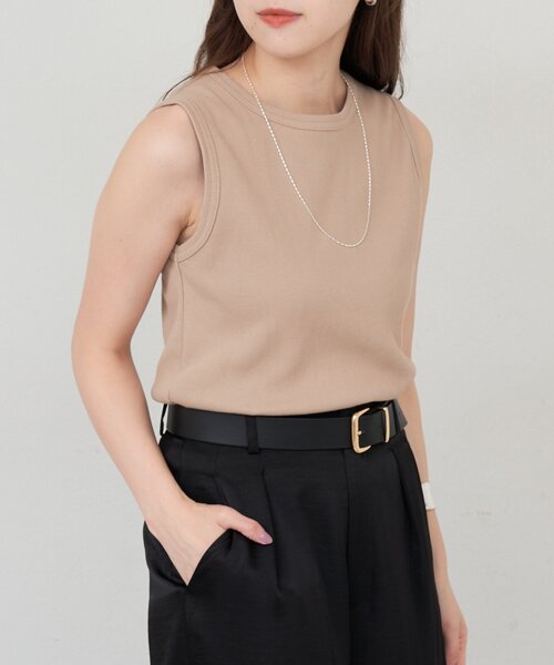 SHENERY（シーナリー）の「リブコンパクトノースリーブ（Tシャツ/カットソー・レディース・ブラック/オフホワイト/グレー/オレンジ/ブラウン/サックスブルー/ピンク/ベージュ・FREE）」の5枚目の写真