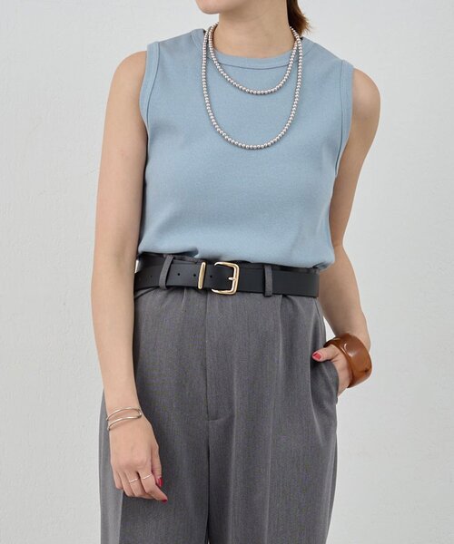 SHENERY（シーナリー）の「リブコンパクトノースリーブ（Tシャツ/カットソー・レディース・ブラック/オフホワイト/グレー/オレンジ/ブラウン/サックスブルー/ピンク/ベージュ・FREE）」の6枚目の写真