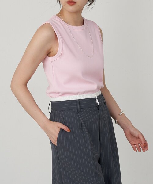 SHENERY（シーナリー）の「リブコンパクトノースリーブ（Tシャツ/カットソー・レディース・ブラック/オフホワイト/グレー/オレンジ/ブラウン/サックスブルー/ピンク/ベージュ・FREE）」の7枚目の写真