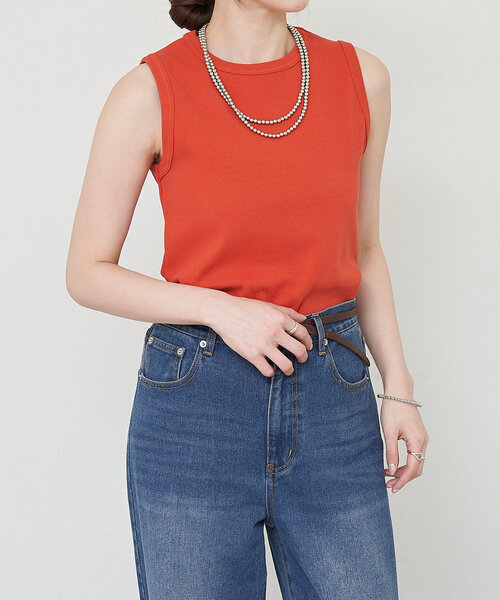 SHENERY（シーナリー）の「リブコンパクトノースリーブ（Tシャツ/カットソー・レディース・ブラック/オフホワイト/グレー/オレンジ/ブラウン/サックスブルー/ピンク/ベージュ・FREE）」の8枚目の写真