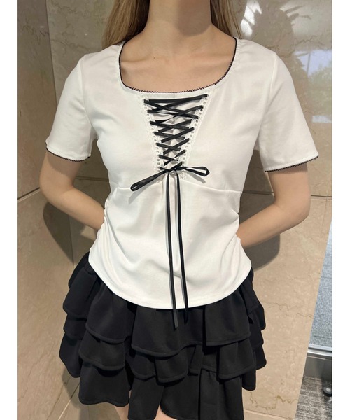 セール】【PHILLY】リボンレースアップTシャツ（Tシャツ