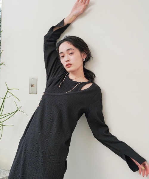 Bab（バブ）の「【低身長さん向けサイズあり】レイヤードデザインカットワンピース（ワンピース・レディース・ホワイト系その他/ブラック・MEDIUM/SMALL）」の10枚目の写真