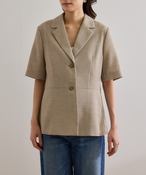 ROPE'(ロペ)の「リネンライク ベルテッドジャケット/セットアップ対応(テーラードジャケット・レディース・ブラック/ベージュ・38/36)」の6枚目の写真