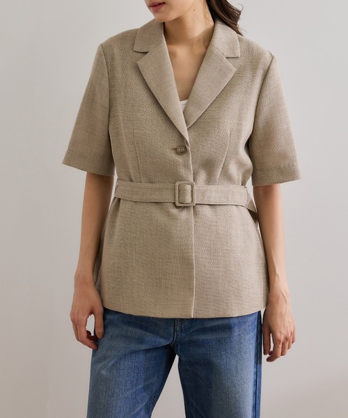 ROPE'(ロペ)の「リネンライク ベルテッドジャケット/セットアップ対応(テーラードジャケット・レディース・ブラック/ベージュ・38/36)」の8枚目の写真