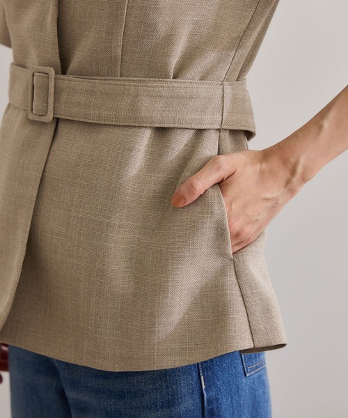 ROPE'(ロペ)の「リネンライク ベルテッドジャケット/セットアップ対応(テーラードジャケット・レディース・ブラック/ベージュ・38/36)」の13枚目の写真