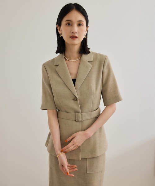 ROPE'(ロペ)の「リネンライク ベルテッドジャケット/セットアップ対応(テーラードジャケット・レディース・ブラック/ベージュ・38/36)」の3枚目の写真