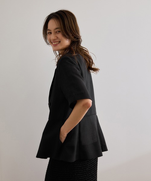 ROPE'(ロペ)の「リネンライク ベルテッドジャケット/セットアップ対応(テーラードジャケット・レディース・ブラック/ベージュ・38/36)」の21枚目の写真