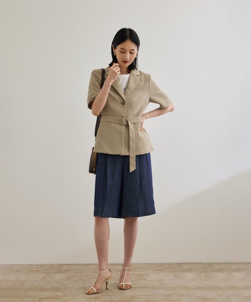 ROPE'(ロペ)の「リネンライク ベルテッドジャケット/セットアップ対応(テーラードジャケット・レディース・ブラック/ベージュ・38/36)」の22枚目の写真