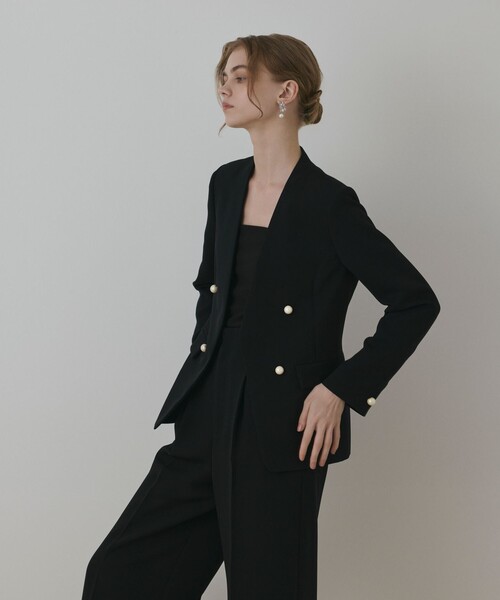 セール】パールボタンノーカラージャケット（ノーカラージャケット
