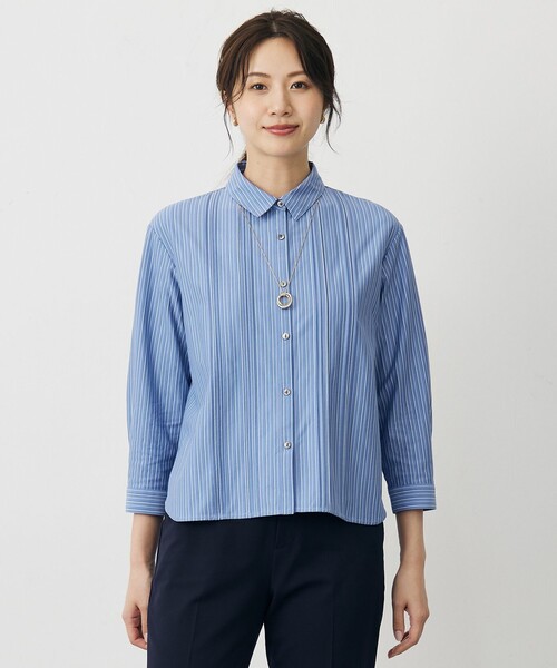 J.PRESS（ジェイプレス）の「ストライプジャージー シャツライク カットソー（Tシャツ/カットソー・レディース・ダルブルー系1/ベージュ系1・T15/T13）」の2枚目の写真