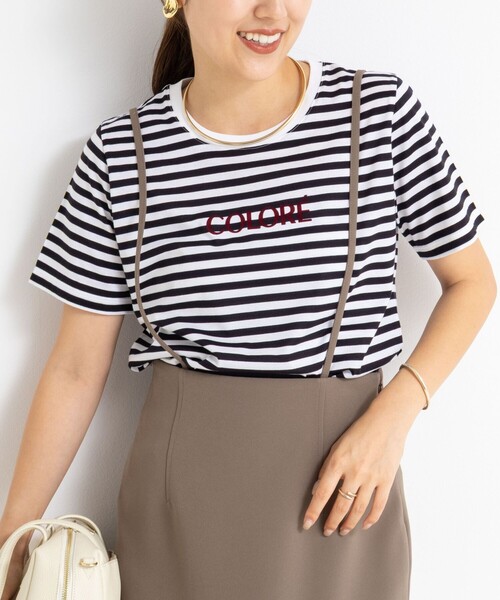 NOLLEY’S Sophi(ノーリーズソフィ)の「シルケット天竺フロッキーロゴTシャツ(Tシャツ/カットソー・レディース・キャメル/ホワイト/ブラック系その他・38)」の2枚目の写真