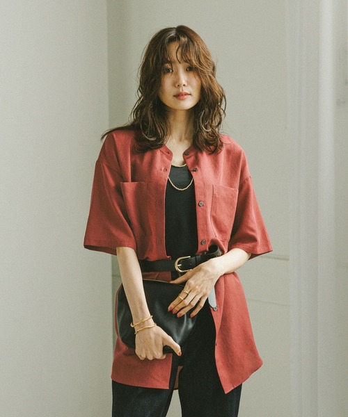 GLOBAL WORK（グローバルワーク）の「イージーケアシアーチュニック/497002（シャツ/ブラウス・レディース・ダークグレー/ダークブラウン/オフホワイト/オレンジ系その他3・LARGE/MEDIUM）」の4枚目の写真