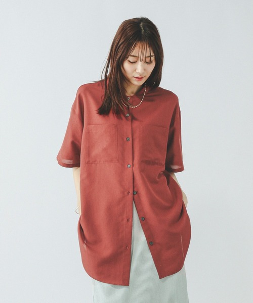 GLOBAL WORK（グローバルワーク）の「イージーケアシアーチュニック/497002（シャツ/ブラウス・レディース・ダークグレー/ダークブラウン/オフホワイト/オレンジ系その他3・LARGE/MEDIUM）」の5枚目の写真