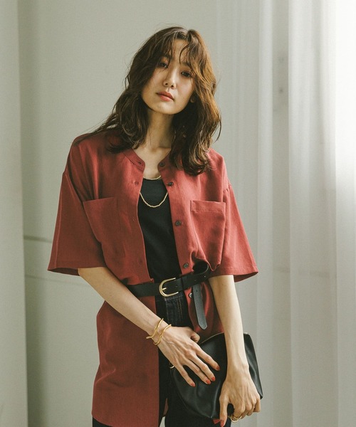 GLOBAL WORK（グローバルワーク）の「イージーケアシアーチュニック/497002（シャツ/ブラウス・レディース・ダークグレー/ダークブラウン/オフホワイト/オレンジ系その他3・LARGE/MEDIUM）」の14枚目の写真