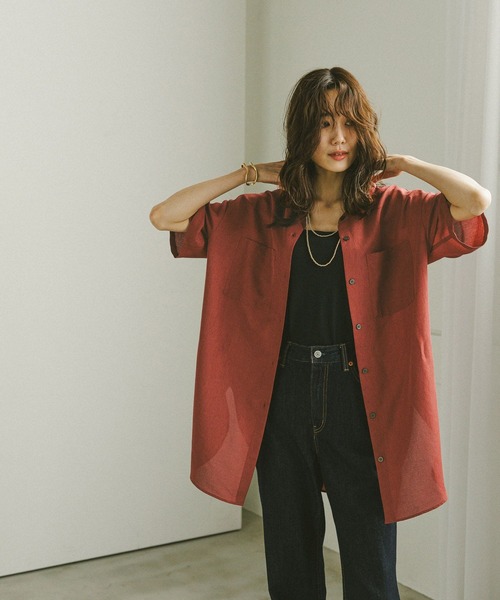 GLOBAL WORK（グローバルワーク）の「イージーケアシアーチュニック/497002（シャツ/ブラウス・レディース・ダークグレー/ダークブラウン/オフホワイト/オレンジ系その他3・LARGE/MEDIUM）」の11枚目の写真