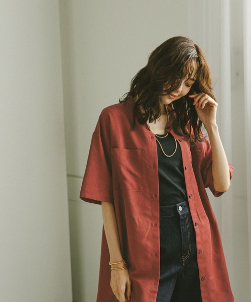 GLOBAL WORK（グローバルワーク）の「イージーケアシアーチュニック/497002（シャツ/ブラウス・レディース・ダークグレー/ダークブラウン/オフホワイト/オレンジ系その他3・LARGE/MEDIUM）」の6枚目の写真