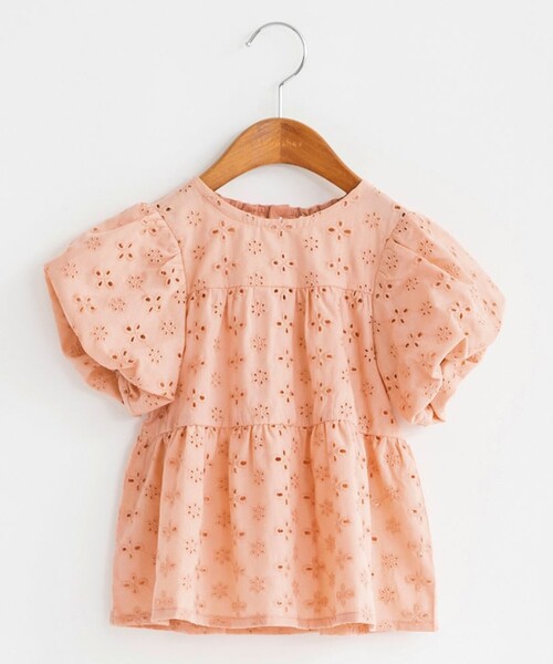BRANSHES(ブランシェス)の「【おそろい】スカラップレースティアードチュニック(シャツ/ブラウス・キッズ・オレンジ/アイボリー・100/90/120/130/150/140/110)」の1枚目の写真
