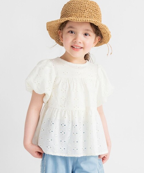 BRANSHES(ブランシェス)の「【おそろい】スカラップレースティアードチュニック(シャツ/ブラウス・キッズ・オレンジ/アイボリー・100/90/120/130/150/140/110)」の2枚目の写真