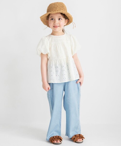 BRANSHES(ブランシェス)の「【おそろい】スカラップレースティアードチュニック(シャツ/ブラウス・キッズ・オレンジ/アイボリー・100/90/120/130/150/140/110)」の4枚目の写真