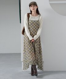 Kastane | 【肩紐調節可/裏地付き】シアーチェックアシメワンピース(ワンピース)