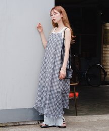 kastane チェック柄デニムワンピース　フリーサイズ Kastane（カスタネ）の「チェックギャザーワンピース