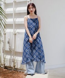 kastane チェック柄デニムワンピース　フリーサイズ Kastane（カスタネ）の「チェックギャザーワンピース