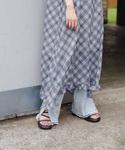 Kastane（カスタネ）の「【肩紐調節可/裏地付き】シアーチェックアシメ