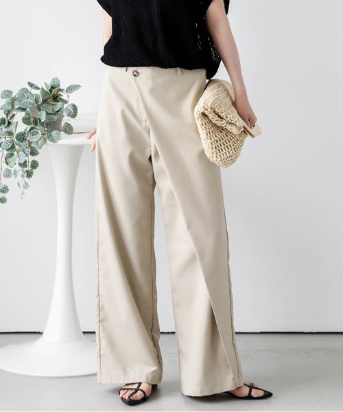 La-gemme（ラジェム）の「ラップデザインワイドパンツ（チノパンツ・レディース・グレー/ベージュ/ブラック・M/L）」の3枚目の写真
