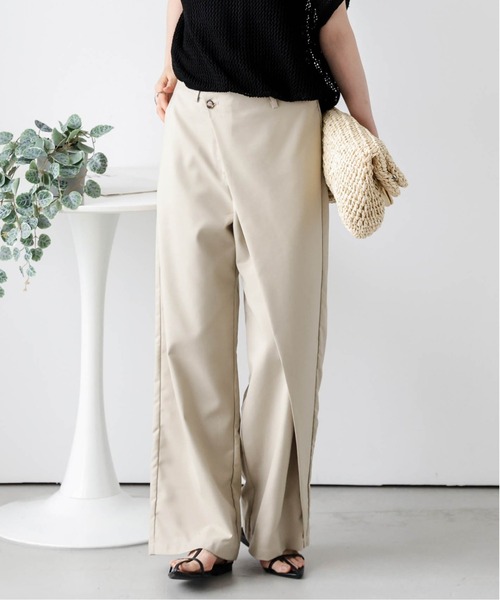 La-gemme（ラジェム）の「ラップデザインワイドパンツ（チノパンツ・レディース・グレー/ベージュ/ブラック・M/L）」の6枚目の写真