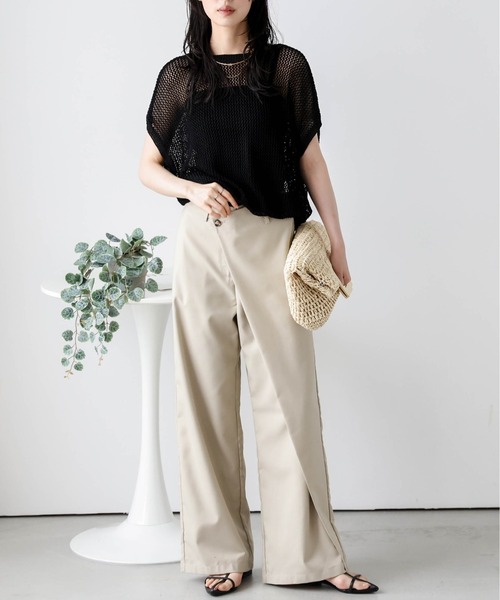 La-gemme（ラジェム）の「ラップデザインワイドパンツ（チノパンツ・レディース・グレー/ベージュ/ブラック・M/L）」の7枚目の写真