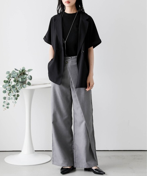 La-gemme（ラジェム）の「ラップデザインワイドパンツ（チノパンツ・レディース・グレー/ベージュ/ブラック・M/L）」の11枚目の写真