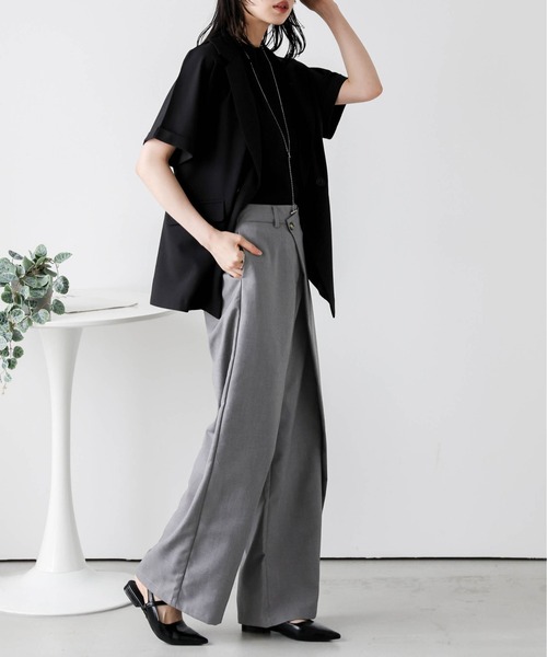 La-gemme（ラジェム）の「ラップデザインワイドパンツ（チノパンツ・レディース・グレー/ベージュ/ブラック・M/L）」の13枚目の写真