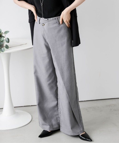 La-gemme（ラジェム）の「ラップデザインワイドパンツ（チノパンツ・レディース・グレー/ベージュ/ブラック・M/L）」の10枚目の写真