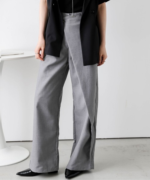 La-gemme（ラジェム）の「ラップデザインワイドパンツ（チノパンツ・レディース・グレー/ベージュ/ブラック・M/L）」の12枚目の写真