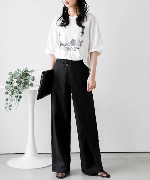 La-gemme（ラジェム）の「ラップデザインワイドパンツ（チノパンツ・レディース・グレー/ベージュ/ブラック・M/L）」の17枚目の写真