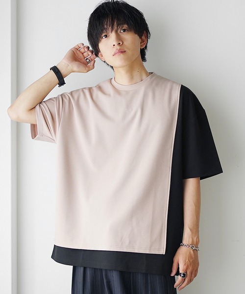 希少！エルメス　リネン素材　ニットカットソー　アシンメトリーストライプ　Tシャツ MinoriTY】梨地アシンメトリーバイカラーTシャツ レイヤードTシャツ
