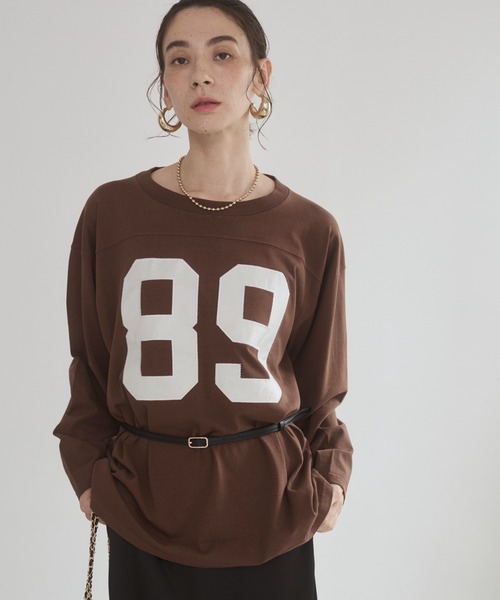 ANGIE（アンジー）の「ナンバリング フットボール ロンT（Tシャツ/カットソー・レディース・アイボリー/スミクロ/ブラウン・FREE）」の19枚目の写真