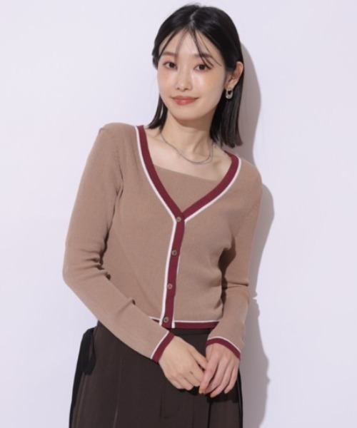 Mystrada（マイストラーダ）の「Ｗ配色ラインカーディガン（ニット/セーター・レディース・ネイビー/レッド系その他3/キャメル/ピンク・38）」の2枚目の写真