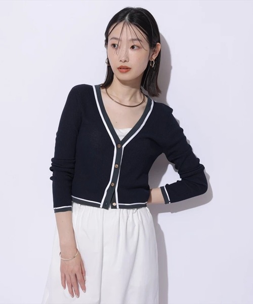 Mystrada（マイストラーダ）の「Ｗ配色ラインカーディガン（ニット/セーター・レディース・ネイビー/レッド系その他3/キャメル/ピンク・38）」の22枚目の写真