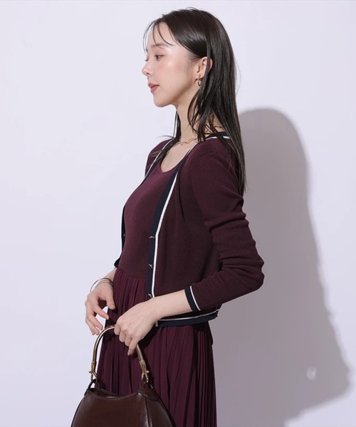 Mystrada（マイストラーダ）の「Ｗ配色ラインカーディガン（ニット/セーター・レディース・ネイビー/レッド系その他3/キャメル/ピンク・38）」の5枚目の写真