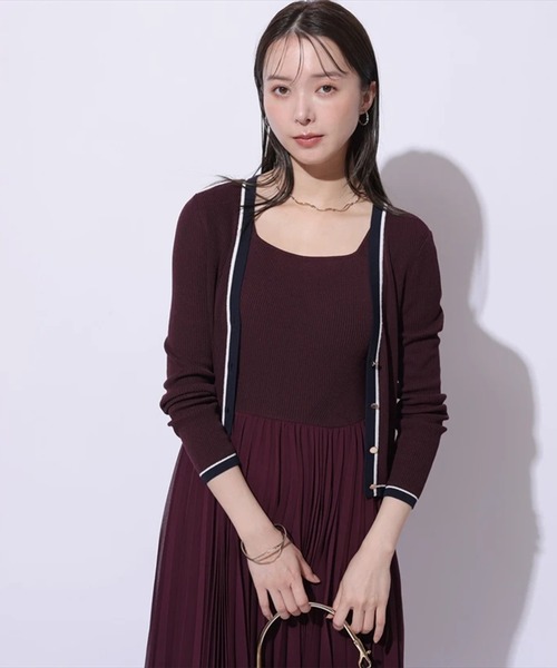 Mystrada（マイストラーダ）の「Ｗ配色ラインカーディガン（ニット/セーター・レディース・ネイビー/レッド系その他3/キャメル/ピンク・38）」の15枚目の写真