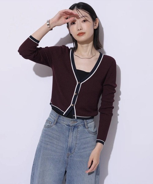 Mystrada（マイストラーダ）の「Ｗ配色ラインカーディガン（ニット/セーター・レディース・ネイビー/レッド系その他3/キャメル/ピンク・38）」の16枚目の写真