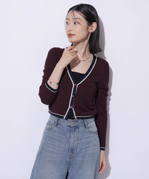 Mystrada（マイストラーダ）の「Ｗ配色ラインカーディガン（ニット/セーター・レディース・ネイビー/レッド系その他3/キャメル/ピンク・38）」の17枚目の写真