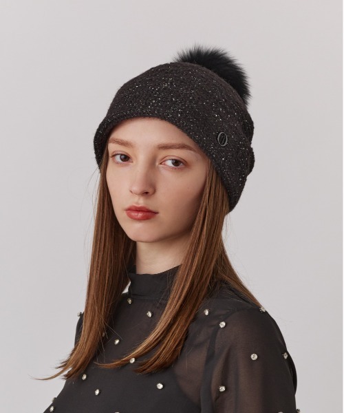 Chapeau d' O（シャポードオー）の「Chapeau d' O  Spangle Mohair Beanie / シャポードオー（ニットキャップ/ビーニー・レディース・ブラック/グレー/ホワイト・M/57.5cm）」の3枚目の写真